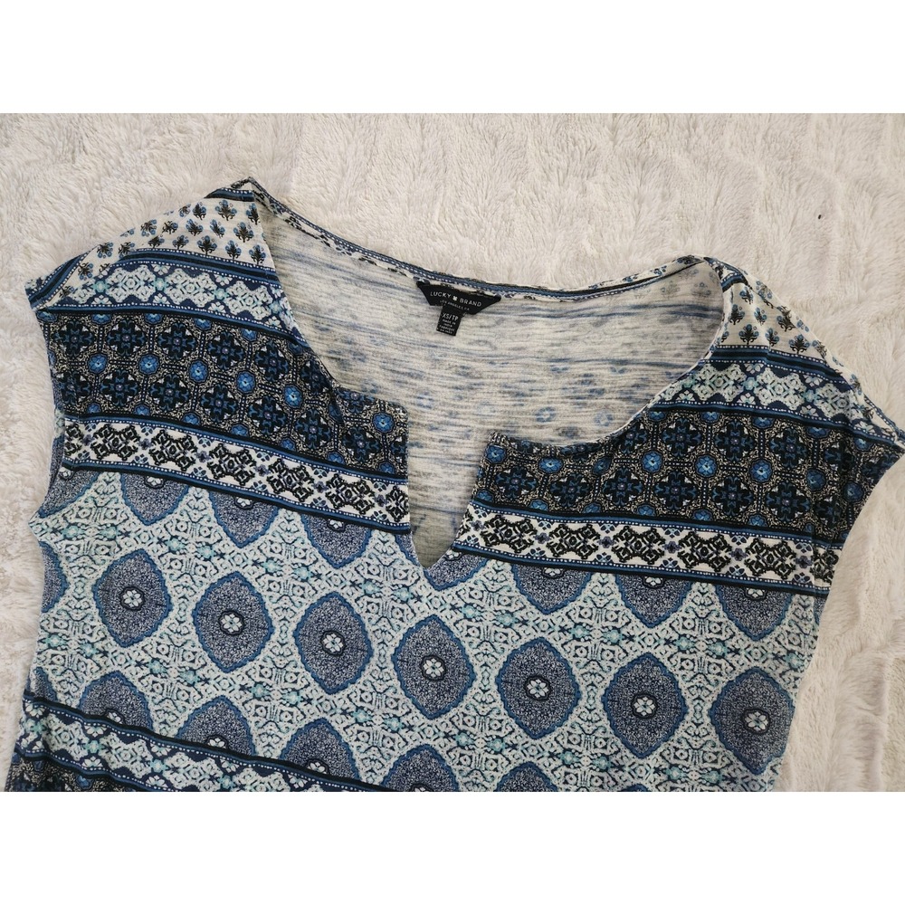 Lucky Brand Womens XS Boho Hippie Sleeveless Tie Waist‎ Blue Pattern